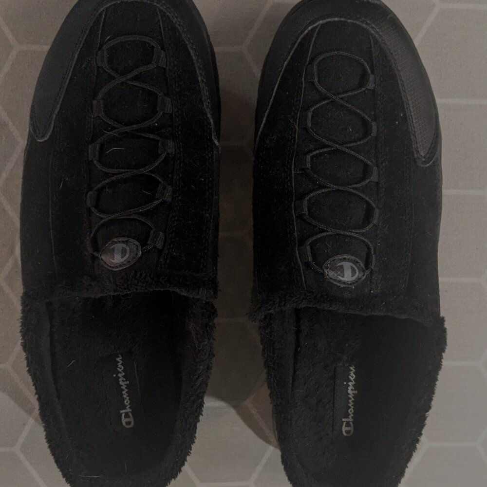Champion brand Black SIZE 9 faux-leather/suede fabric lined mule slipon sneakers